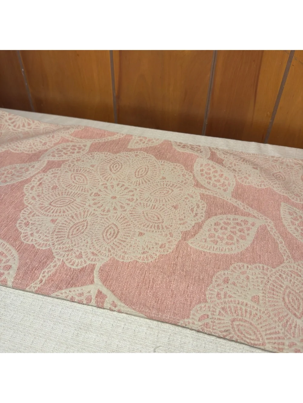 Pink Cream Floral Table Runner 14x70 Heavy Woven Fabric Cottagecore Boho Decor